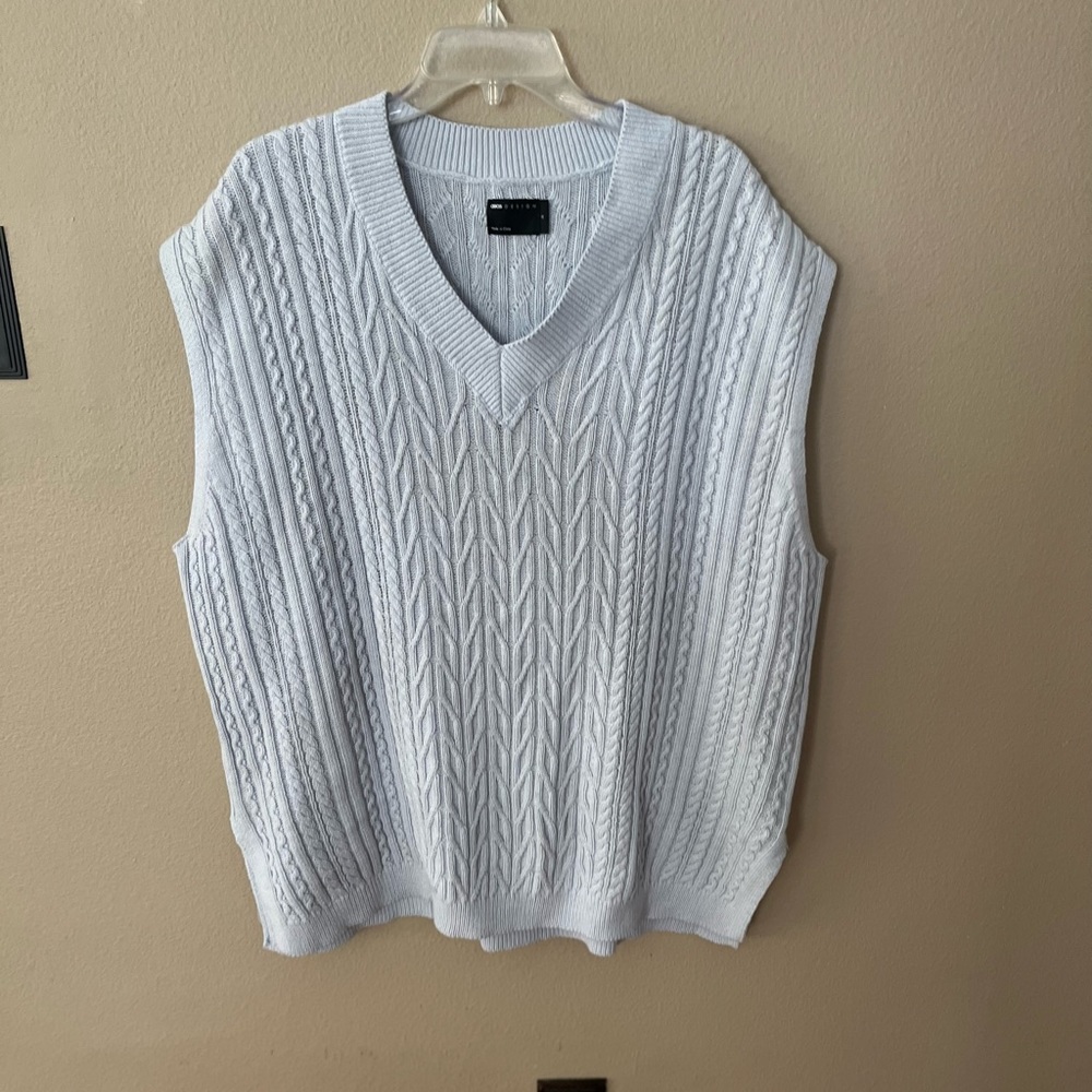 ASOS DESIGN oversized cable knit cricket tank in gray